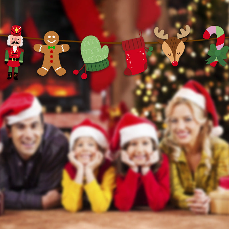聖誕節拉旗薑餅人串旗掛布派對室內裝飾吊旗場地布置 (12件起批)