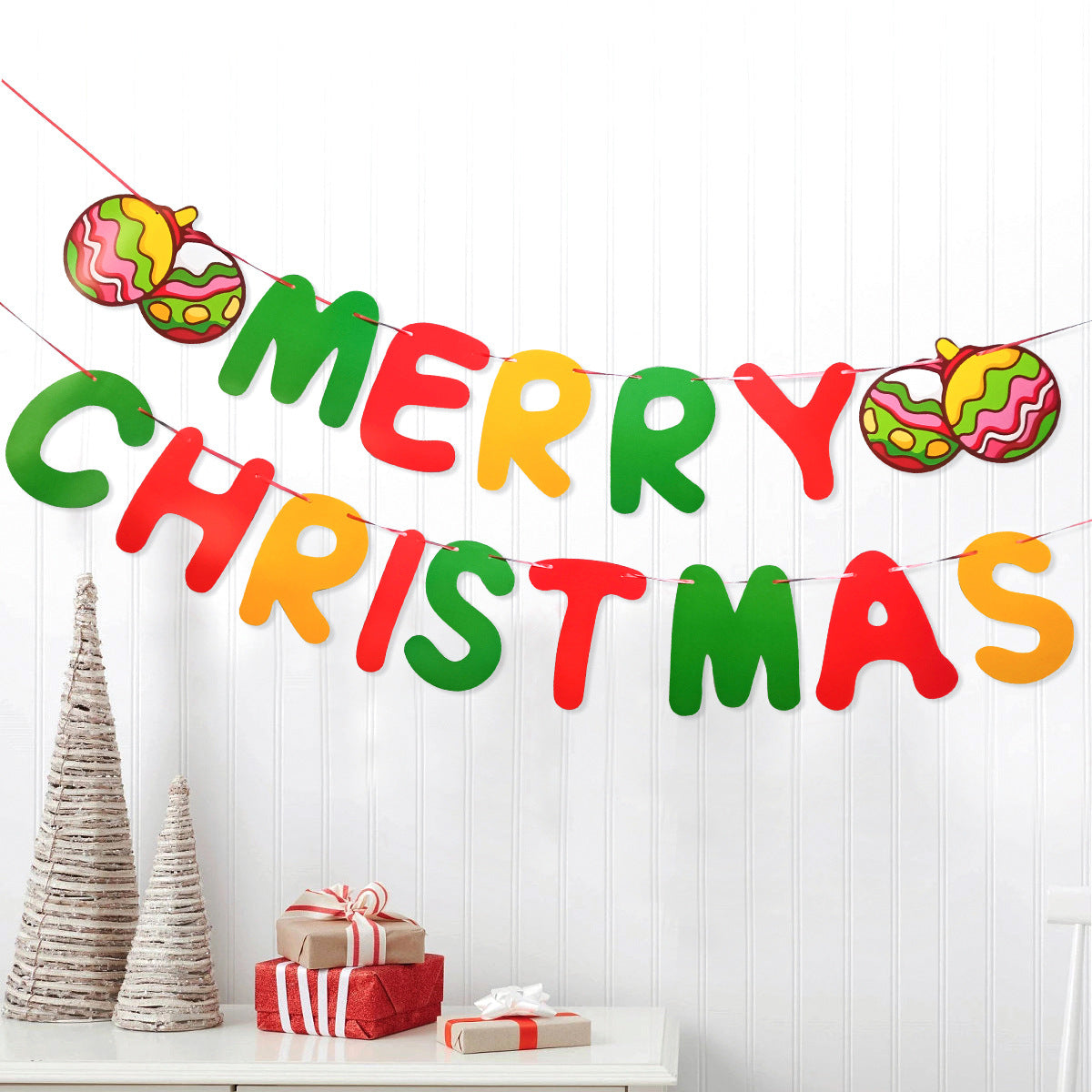 Christmas bells, Christmas letters, red and green flags, Christmas party venue layout, banners and colorful flags (minimum order of 10 pieces)