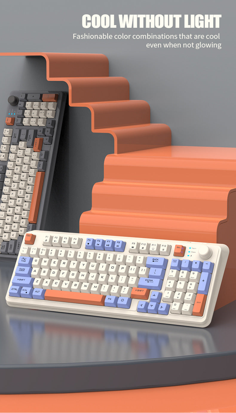 XUNFOX K94 時尚拼色旋鈕無線藍牙雙模發光鍵盤,適用於電腦、筆記本