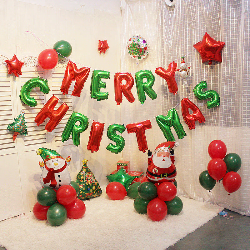Christmas theme party dovetail pull flag red dark green paper fan flower window ceiling hanging decoration latex balloon (minimum batch of 20 sets)
