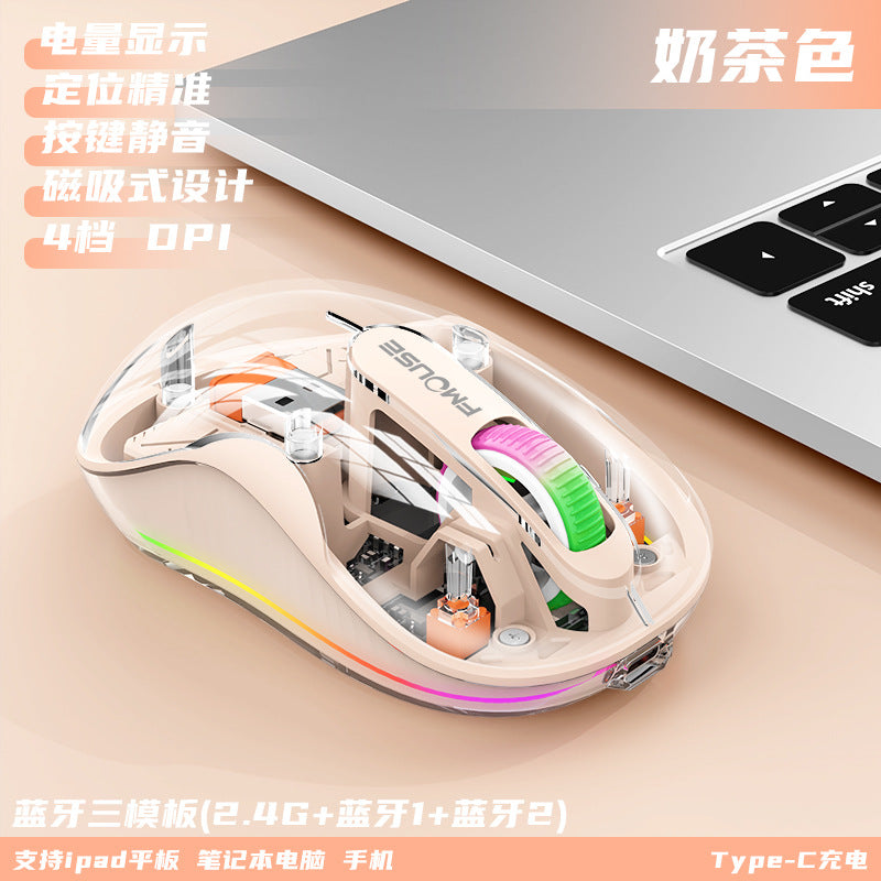 M333新款無線藍牙滑鼠,透明外觀,支援充電,附七彩呼吸燈,適用於平板、筆記本等辦公場景