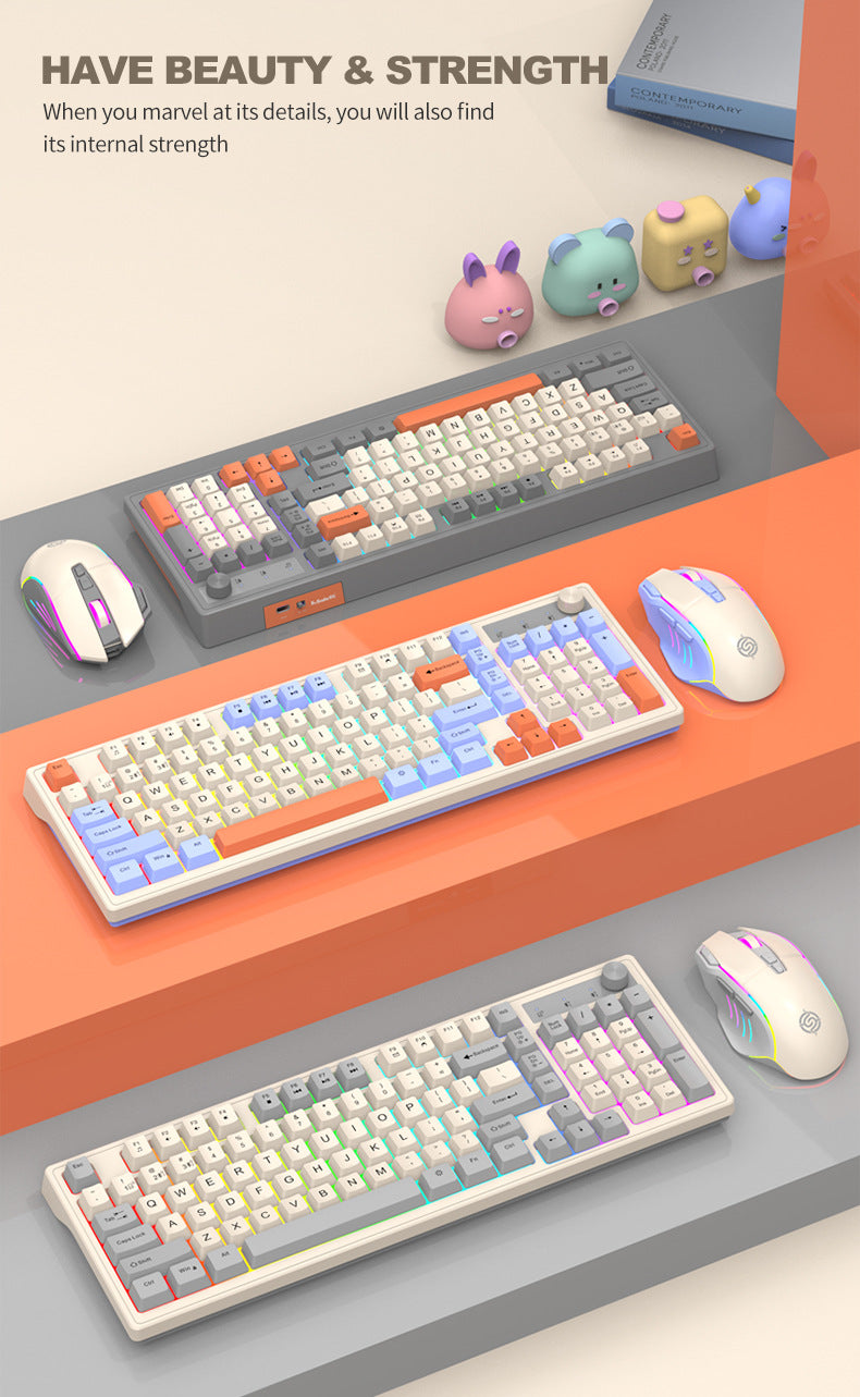 K-Snake K98 藍牙無線雙模鍵盤,機械手感,適用於臺式機、筆記本,辦公商務發光款