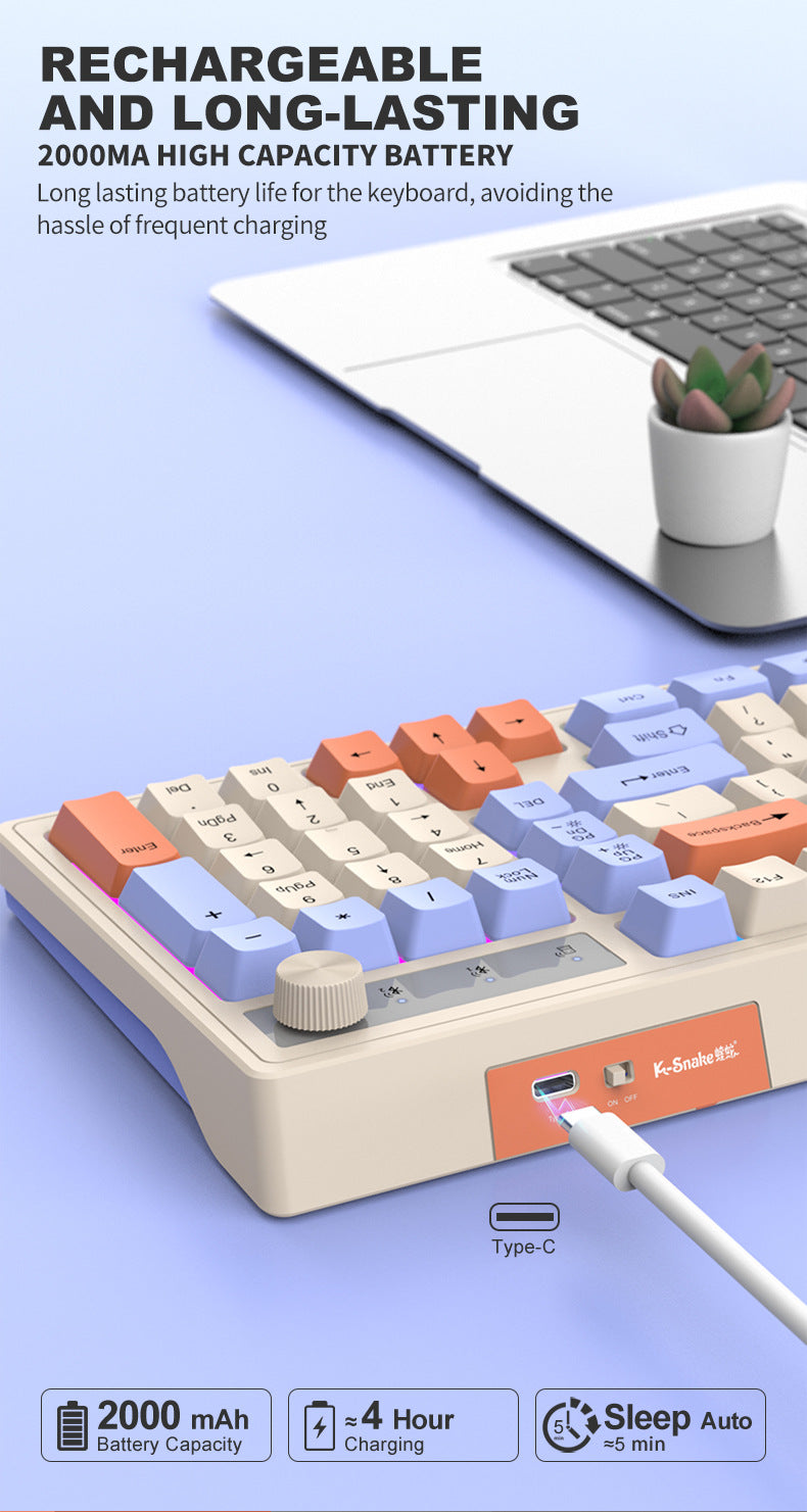 K-Snake K98 藍牙無線雙模鍵盤,機械手感,適用於臺式機、筆記本,辦公商務發光款
