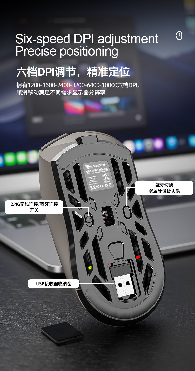 Smailwolf RS8 藍牙無線三模鼠標,輕量化設計,電競遊戲、電腦辦公通用