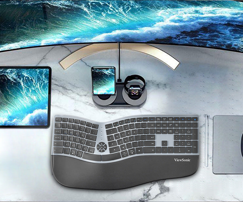 ViewSonic 無線鍵盤,支持藍牙、充電雙模式,具備人體工學設計,適用於筆記本和臺式電腦主機,是多媒體鍵盤