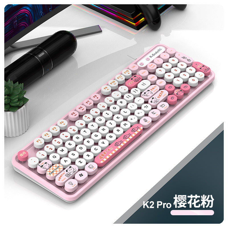 K-Snake K2 有線 USB 鍵鼠套裝,復古朋克風,適合女生,適用於臺式機、筆記本辦公