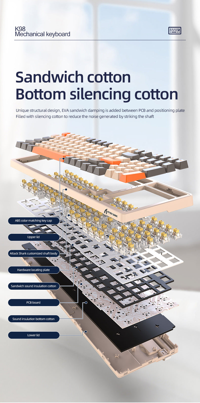 Attack Shark K98RGB三模熱插拔機械鍵盤客製化遊戲藍牙無線鍵盤