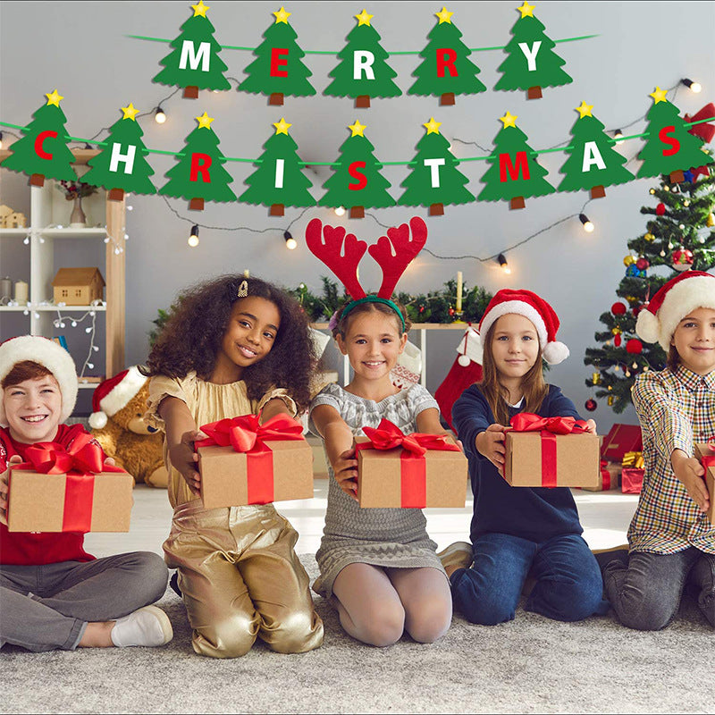 聖誕節拉旗薑餅人串旗掛布派對室內裝飾吊旗場地布置 (12件起批)