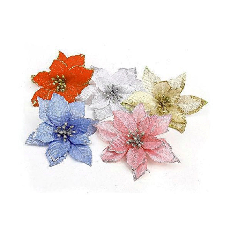 Christmas material, Christmas decorative flowers, simulated gold powder Christmas flowers, Christmas tree pendants, garland accessories (minimum batch of 10 pieces)