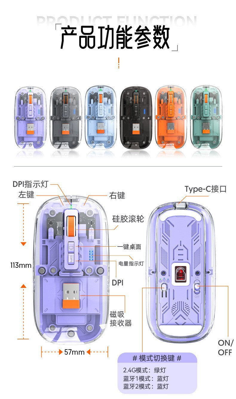 M136 透明無線藍牙三模鼠標,可充電,帶磁吸功能,創意禮品,適用於筆記本、電腦辦公