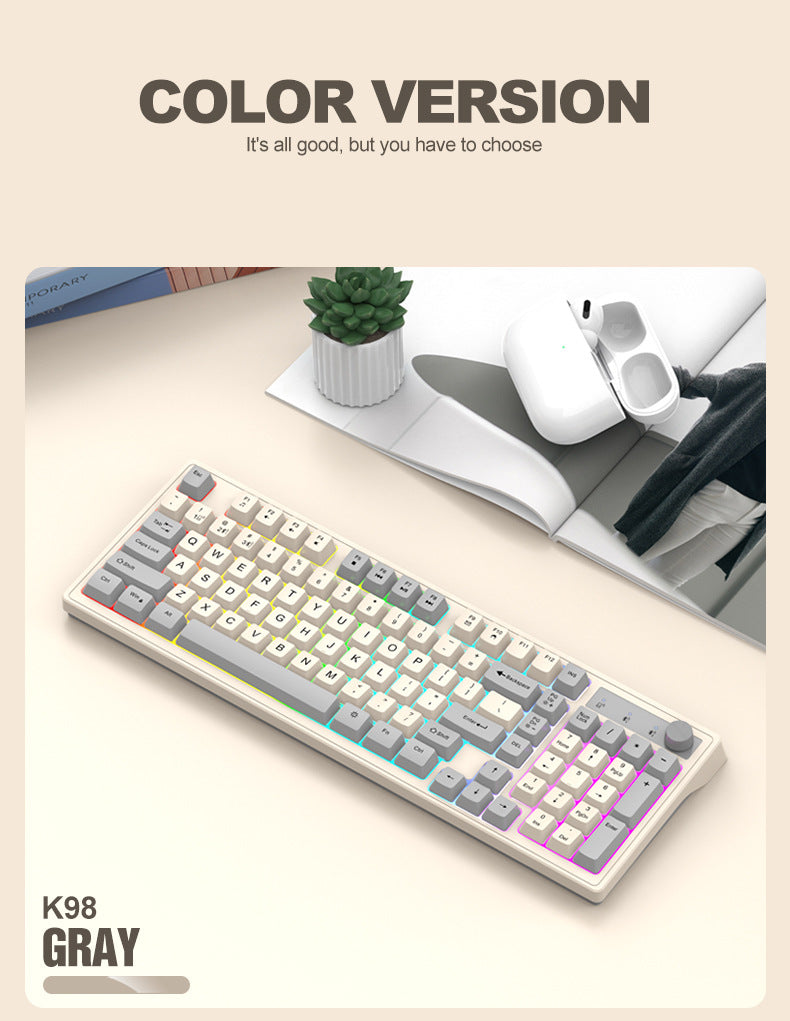 K-Snake K98 藍牙無線雙模鍵盤,機械手感,適用於臺式機、筆記本,辦公商務發光款