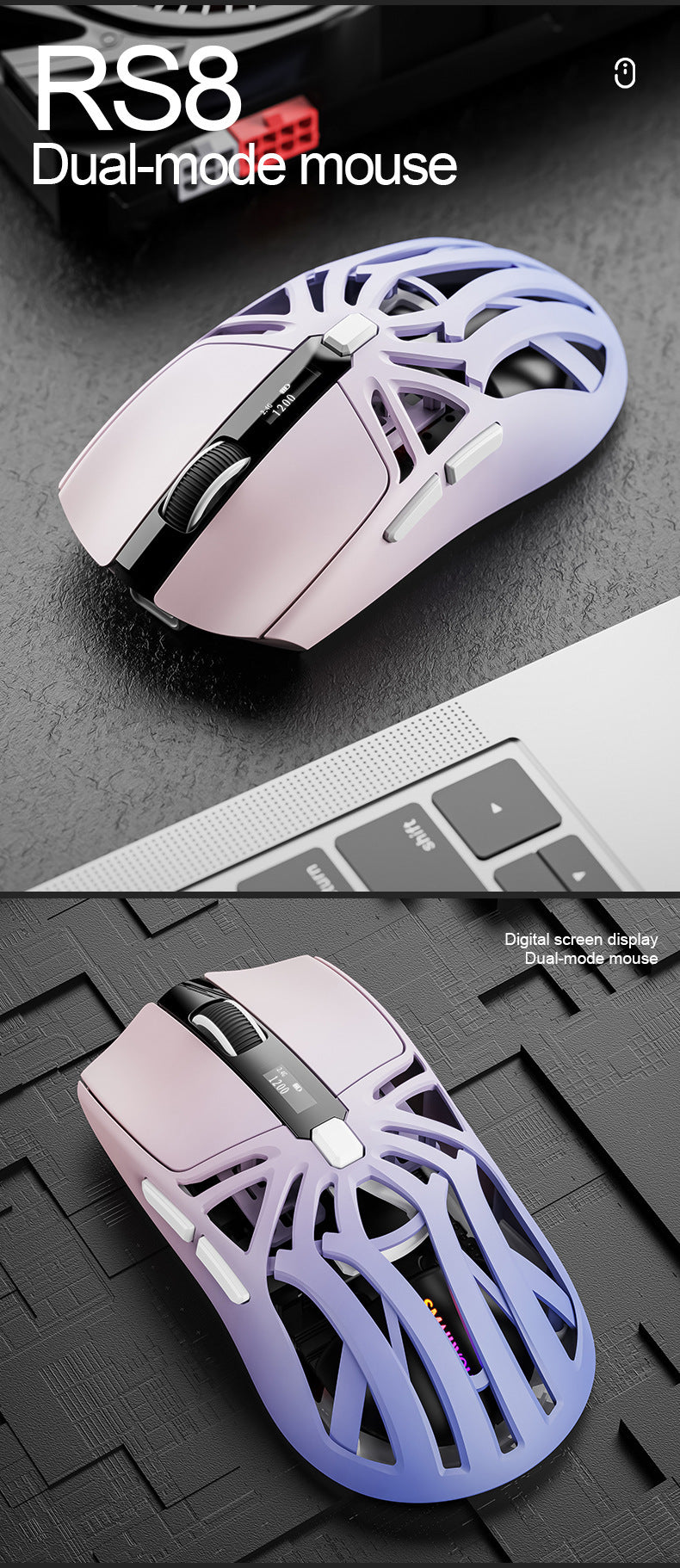 Smailwolf RS8 藍牙無線三模鼠標,輕量化設計,電競遊戲、電腦辦公通用