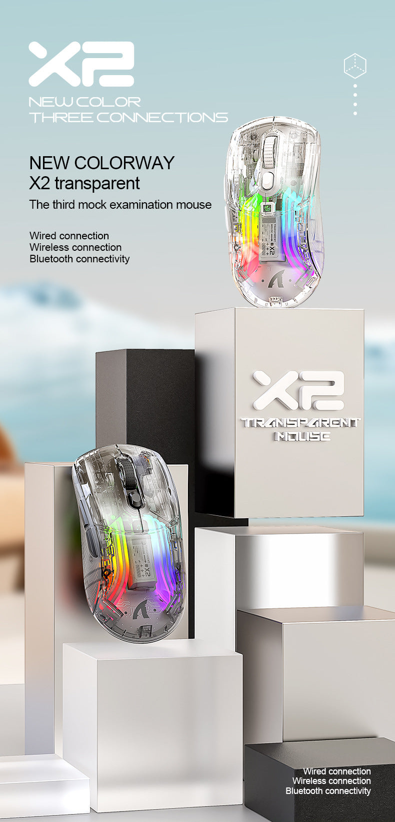 Attack Shark X2RGB 發光無線藍牙三模透明鼠標 遊戲電競鼠標