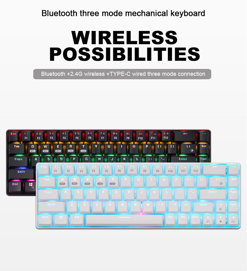 Technology 68 鍵 RGB 無線藍牙機械鍵盤,青軸,三模連接,適配手機、平板、電腦,遊戲辦公皆可用