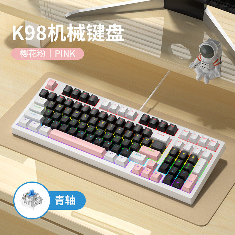K98 發光有線 RGB 機械鍵盤,98 配列,可客製化,適用於遊戲電競,有青軸、紅軸可選