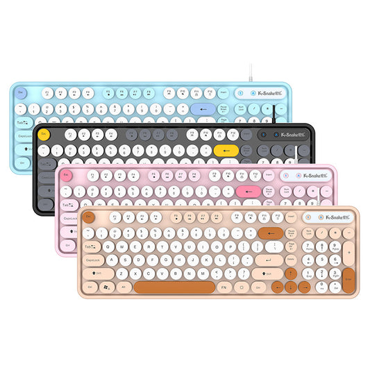 K-Snake K2 有線 USB 鍵鼠套裝,復古朋克風,適合女生,適用於臺式機、筆記本辦公