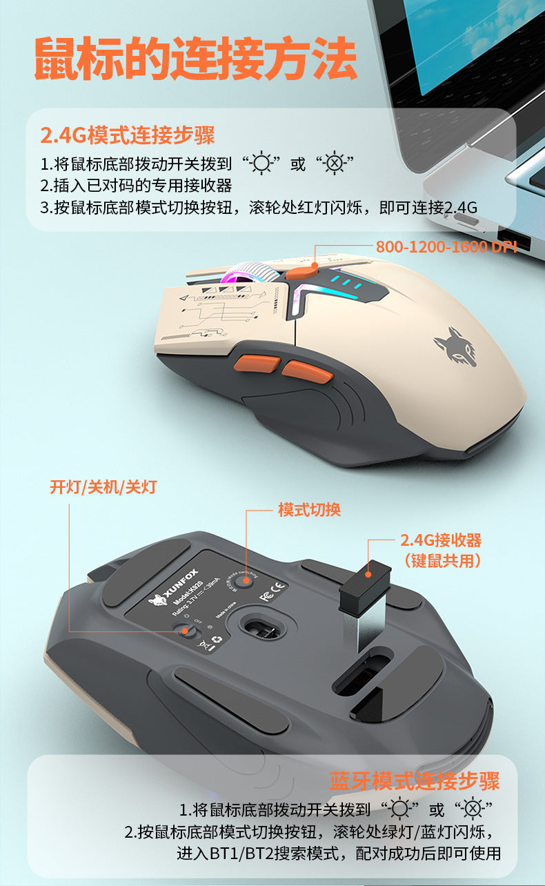 XUNFOX K920 無線藍牙雙模鍵鼠套裝,有機械手感,帶顯示屏與旋鈕,採用三拼色設計