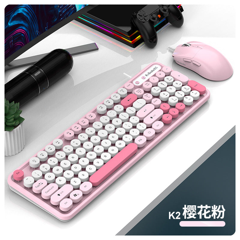 K-Snake K2 有線 USB 鍵鼠套裝,復古朋克風,適合女生,適用於臺式機、筆記本辦公