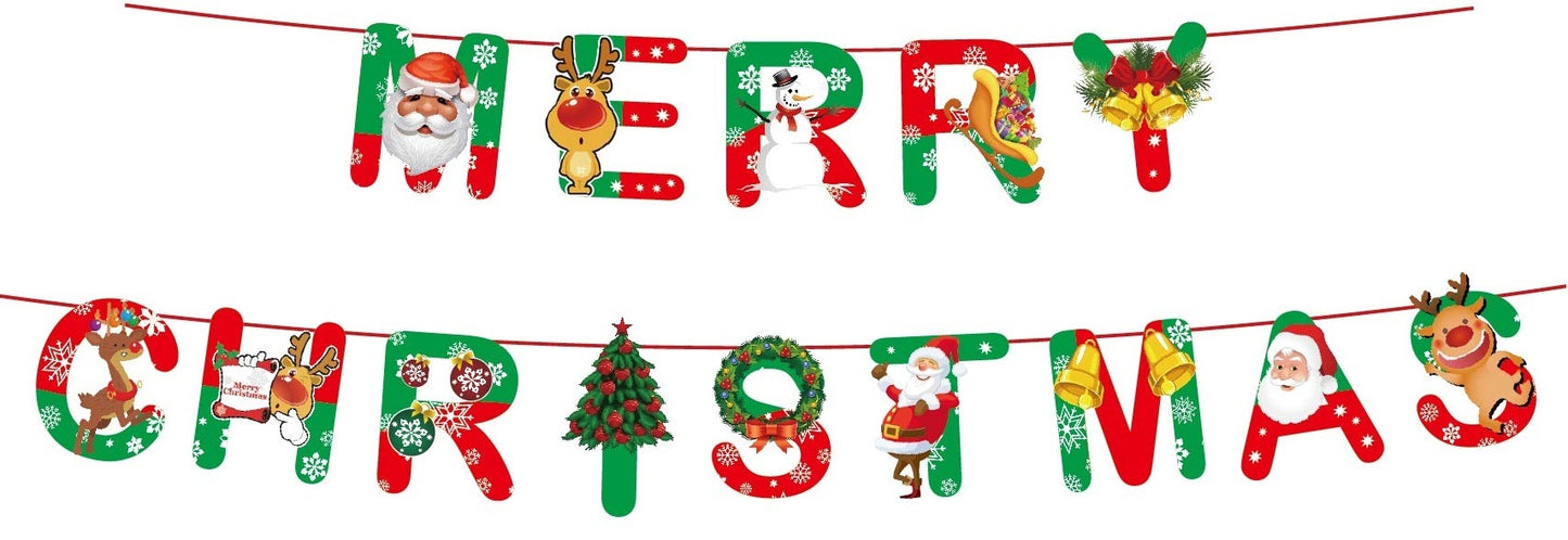 Christmas decoration hanging flag graduation party scene layout pull flag cartoon pull flower letter hanging flag bunting