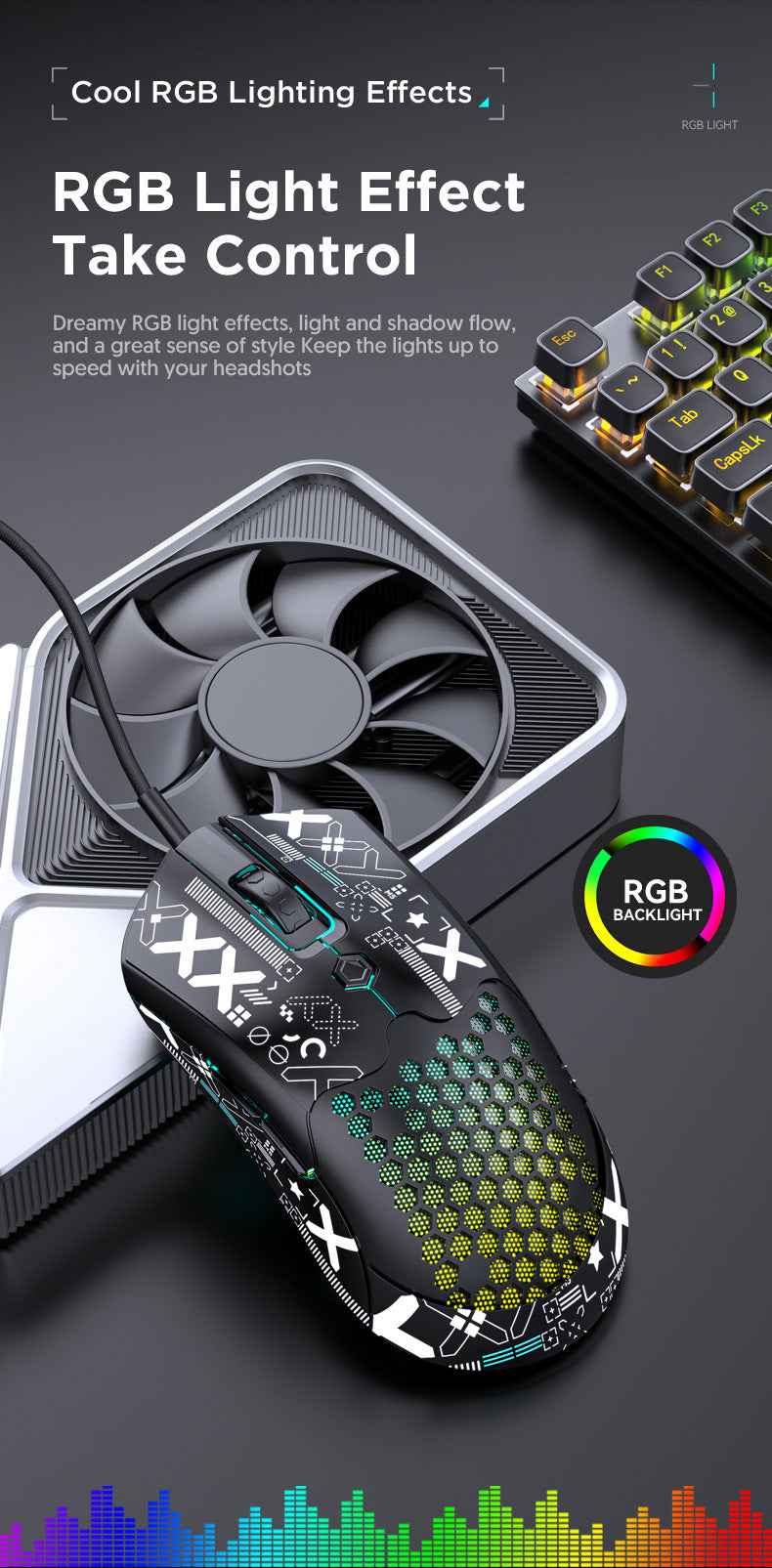 FreeWolf M5 輕量有線電競洞洞鼠,PAW3325 引擎,12000DPI RGB 款