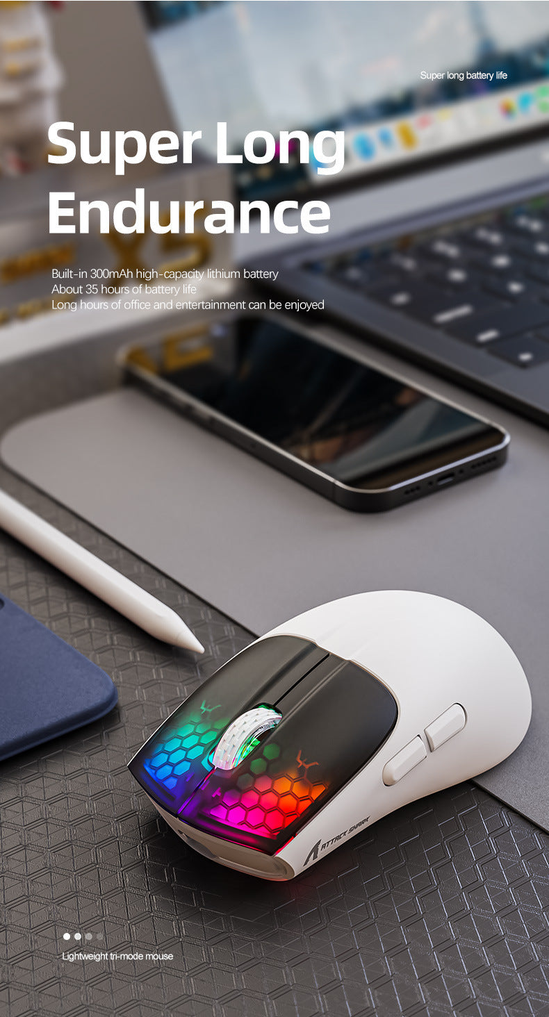 Attack Shark X5RGB,三模無線鼠標,可藍牙、無線、有線連接,輕量設計,適用於電競遊戲
