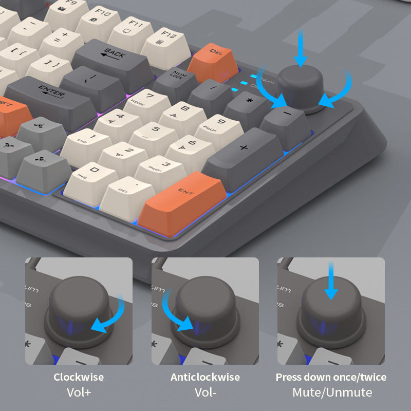 XUNFOX K94 時尚拼色旋鈕無線藍牙雙模發光鍵盤,適用於電腦、筆記本