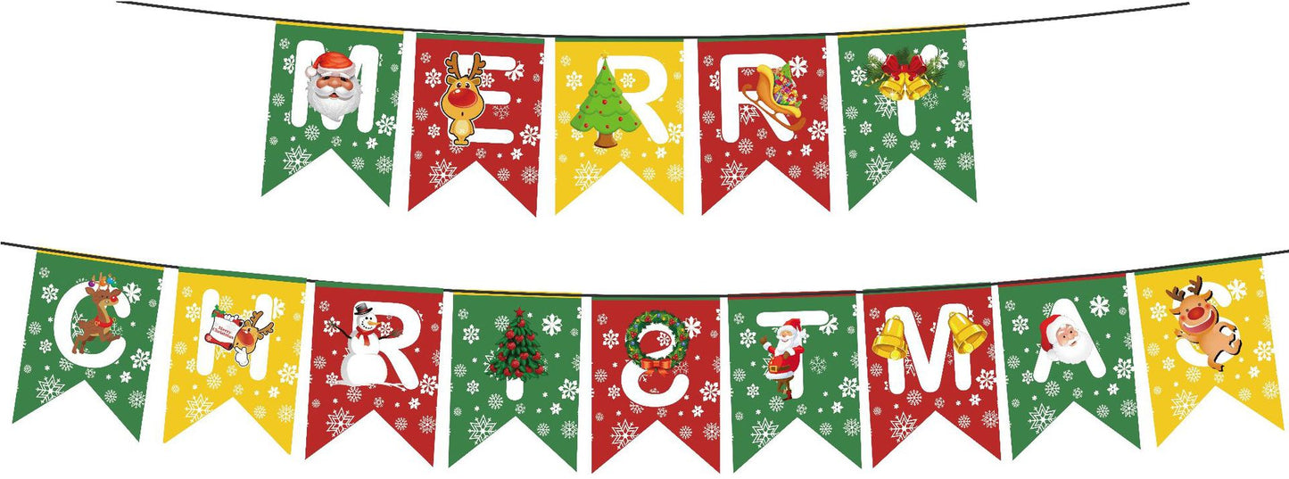 Christmas decoration hanging flag graduation party scene layout pull flag cartoon pull flower letter hanging flag bunting