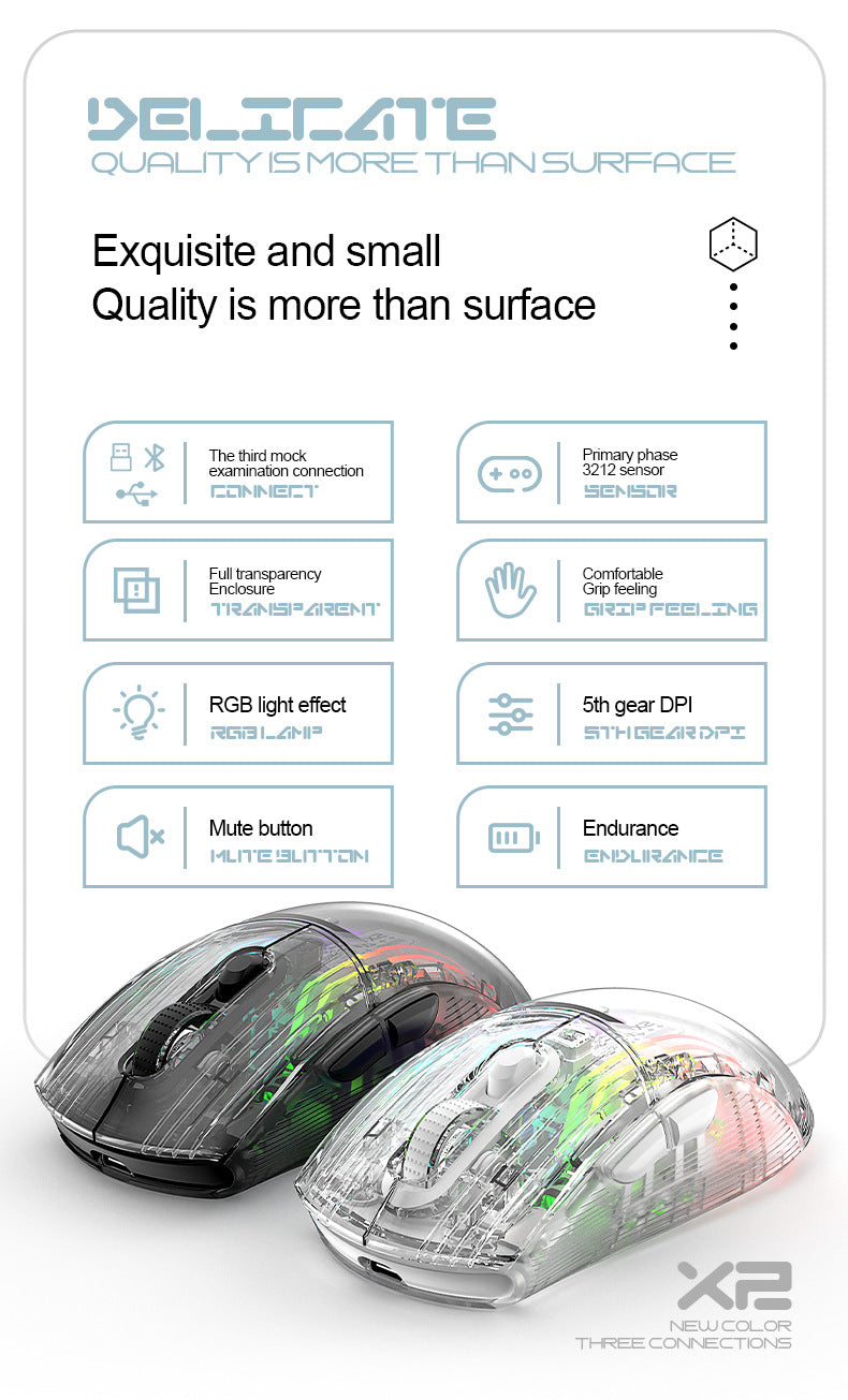 Attack Shark X2RGB 發光無線藍牙三模透明鼠標 遊戲電競鼠標