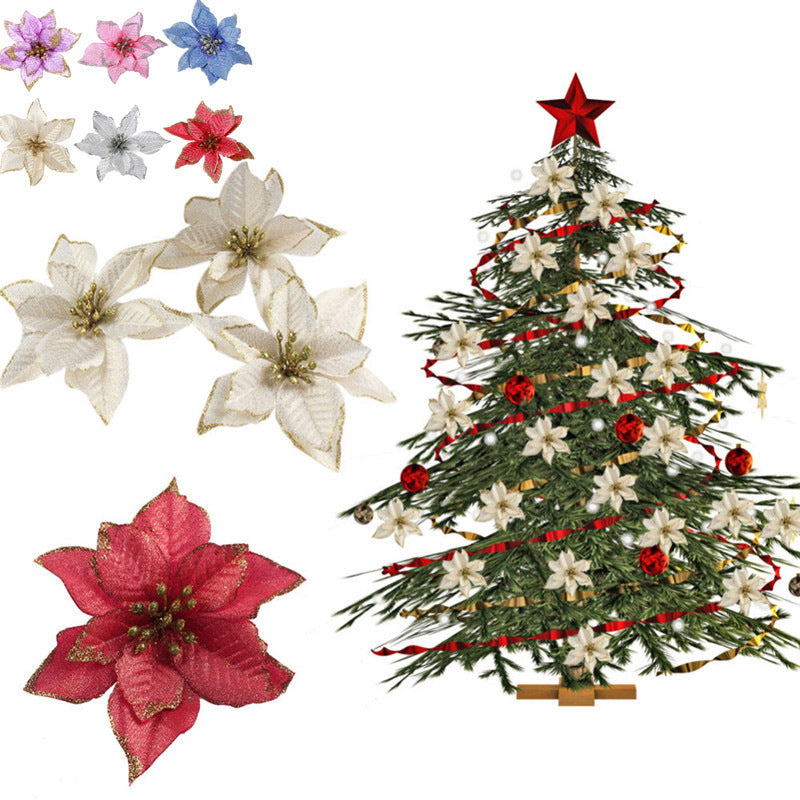 Christmas material, Christmas decorative flowers, simulated gold powder Christmas flowers, Christmas tree pendants, garland accessories (minimum batch of 10 pieces)
