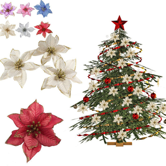 Christmas material, Christmas decorative flowers, simulated gold powder Christmas flowers, Christmas tree pendants, garland accessories (minimum batch of 10 pieces)