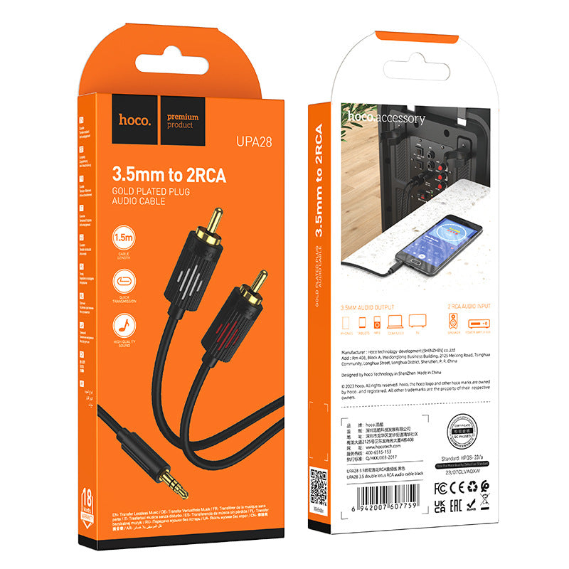HOCO UPA28 new one-to-two 3.5mm to dual Lotus RCA audio cable adapter wiring speaker computer