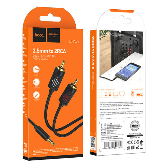 HOCO UPA28 new one-to-two 3.5mm to dual Lotus RCA audio cable adapter wiring speaker computer