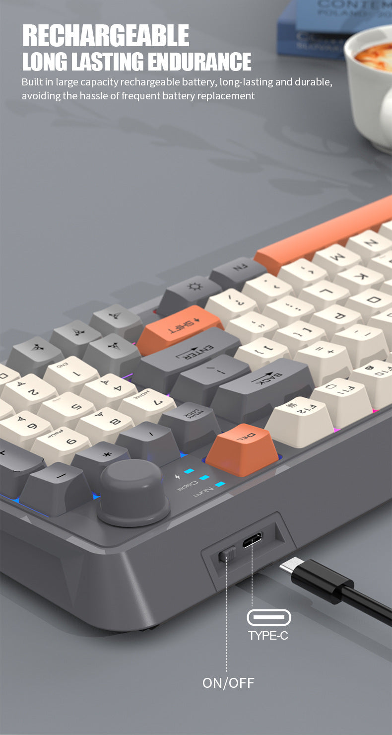 XUNFOX K94 時尚拼色旋鈕無線藍牙雙模發光鍵盤,適用於電腦、筆記本
