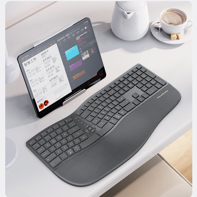 ViewSonic 無線鍵盤,支持藍牙、充電雙模式,具備人體工學設計,適用於筆記本和臺式電腦主機,是多媒體鍵盤