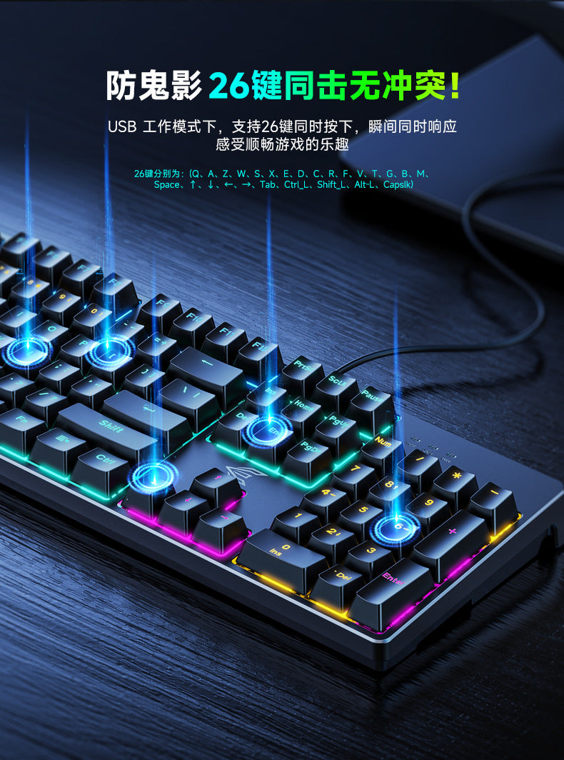 Power E family GK100 青軸真機械鍵盤鼠標套裝,適用於遊戲,通過 USB 連接,可用於筆記本和臺式機