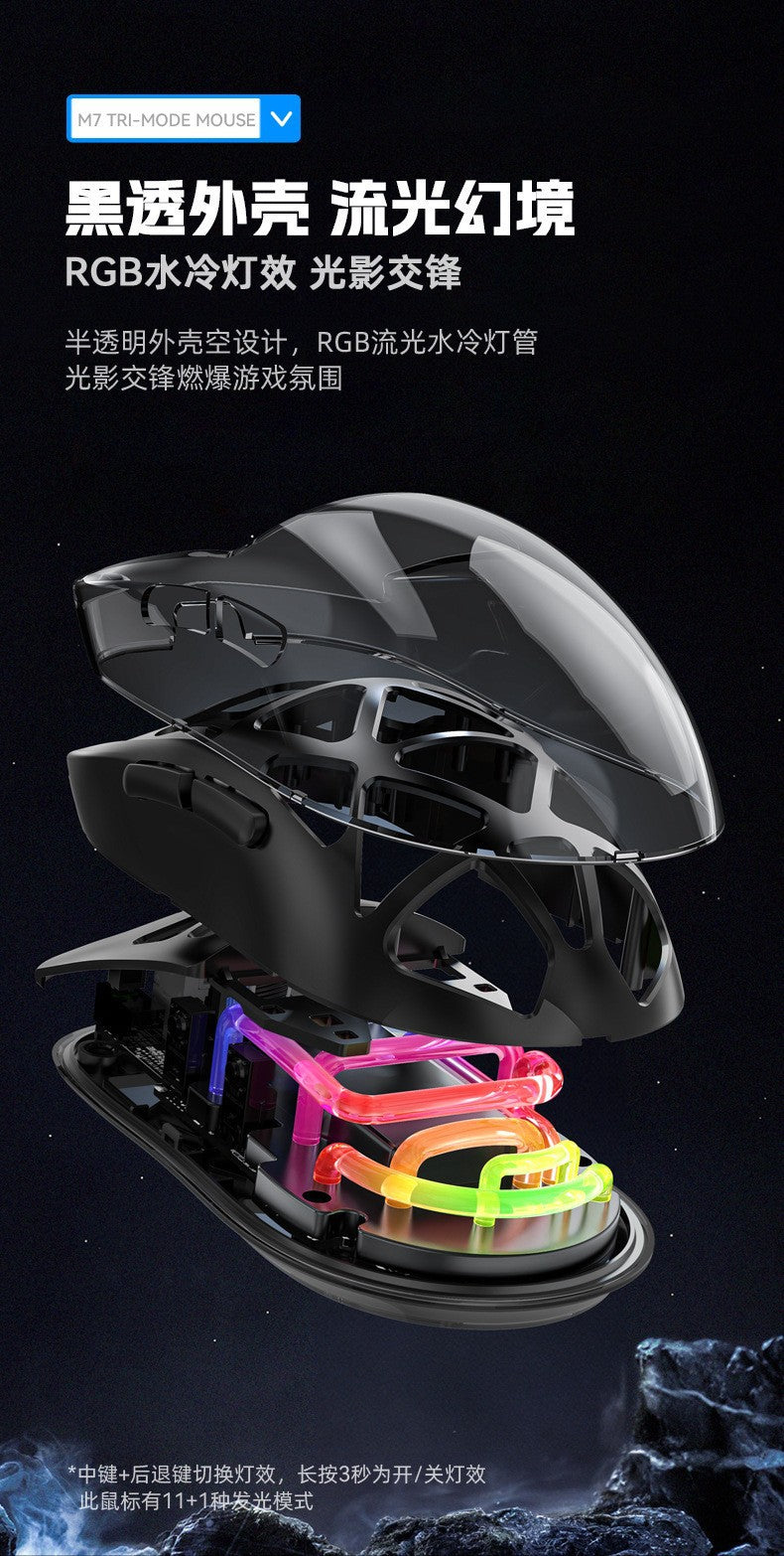 M7 鏤空輕量化洞洞鼠標,支持三模(藍牙、2.4G)無線連接,可充電,適用於電競遊戲,帶 RGB 發光,支持跨境銷售