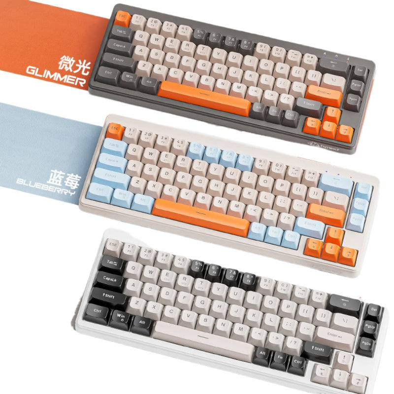 FreeWolf M68 無線藍牙三模鍵盤,具機械手感,適用於遊戲電競與辦公,採用低音 PBT 球帽