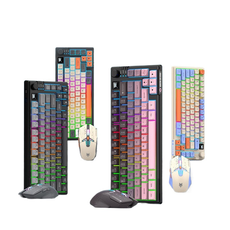 XUNFOX K920 無線藍牙雙模鍵鼠套裝,有機械手感,帶顯示屏與旋鈕,採用三拼色設計