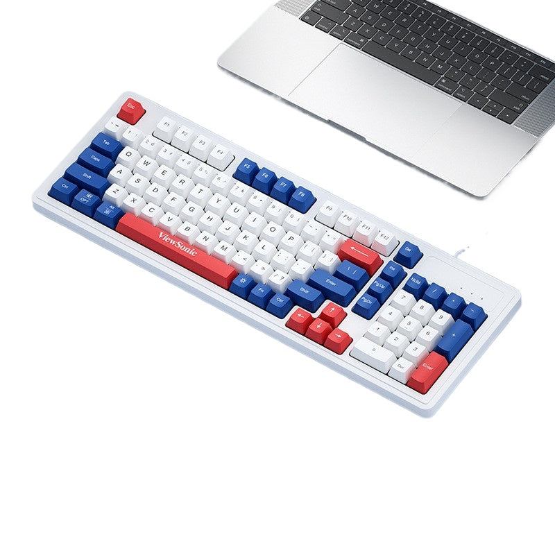 ViewSonic KU302 巧克力有線鍵盤,適用於臺式機和筆記本,輕音,三拼色鍵帽