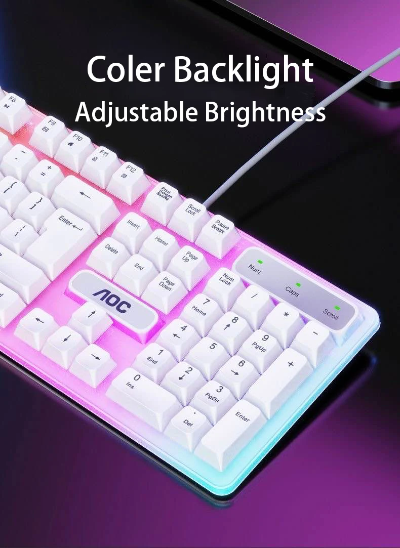 AOC KM100 有線 USB 發光鍵鼠套裝,機械手感,遊戲專用