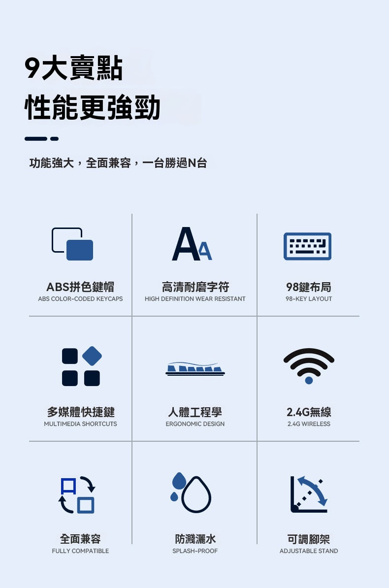 ViewSonic KW127無線98鍵拼色鍵盤,電腦(臺式、筆記本)通用,24G遊戲辦公皆可