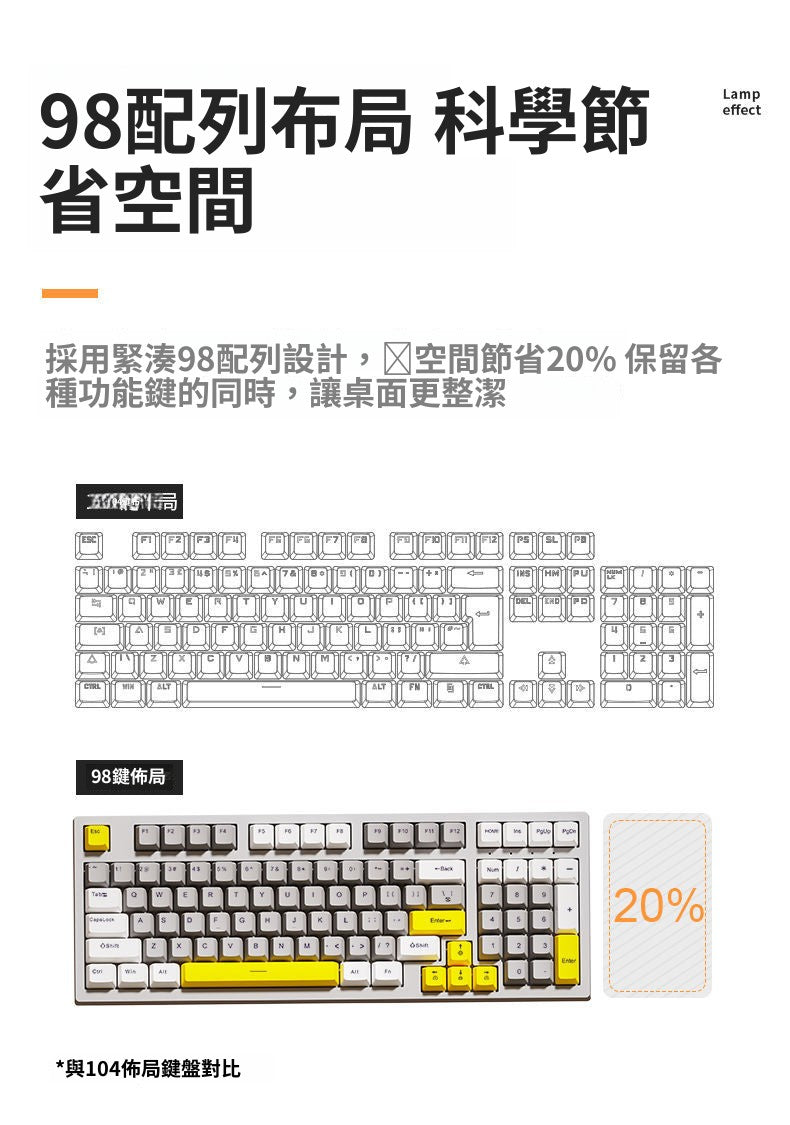K98 RGB 發光有線機械鍵盤,客製化設計,適用於遊戲電競,採用 Typec 鍵線