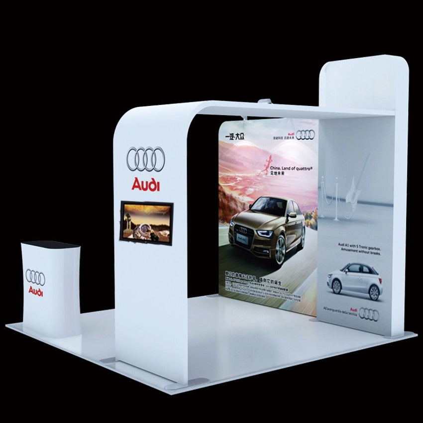 10ft 便攜式織物貿易展展示台 橫幅背景牆套件 帶櫃檯電視支架聚光燈