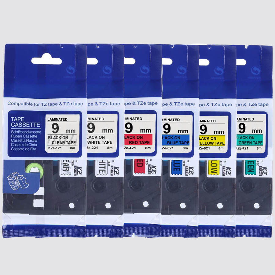 適用Brother 標籤機國產色帶9mm標準覆膜不干膠標籤紙PT-E100B