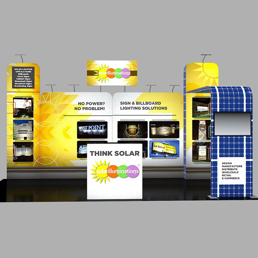20ft Portable Trade Show Display Booth Kit with Tabletop Spotlight Custom Graphic Printed Backdrop Tension Fabric