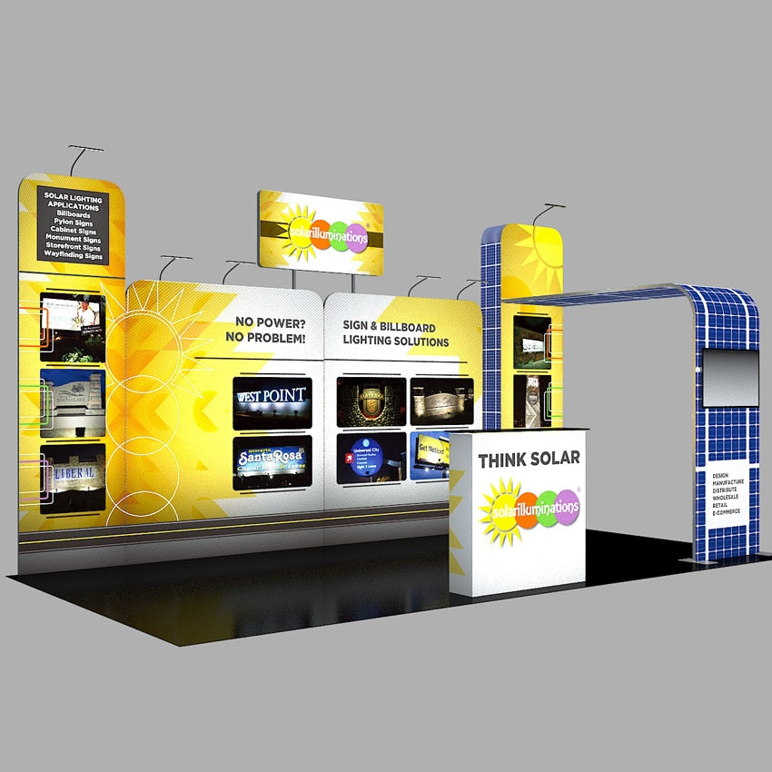 20ft Portable Trade Show Display Booth Kit with Tabletop Spotlight Custom Graphic Printed Backdrop Tension Fabric