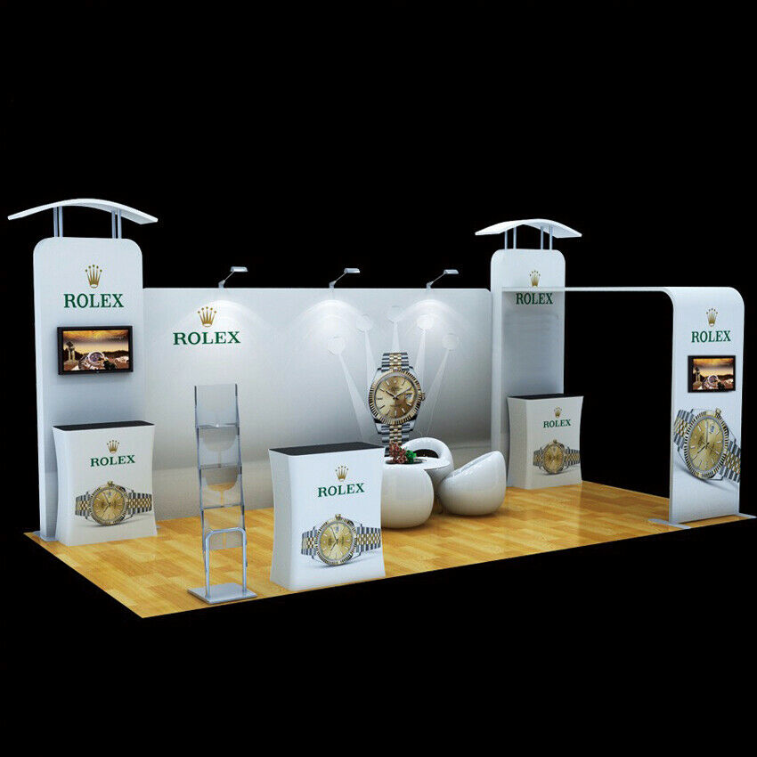 20ft Trade Show Booth Pop Up Display Exhibition Kit Podium TV Stand Light