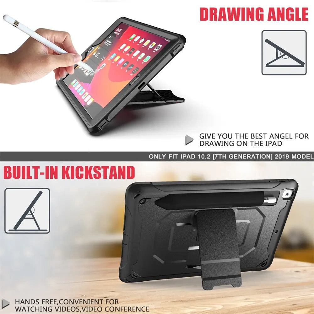 2018 iPad three-proof protective case suitable for 10.2 9.7 PC stand pen slot strap style anti-fall case