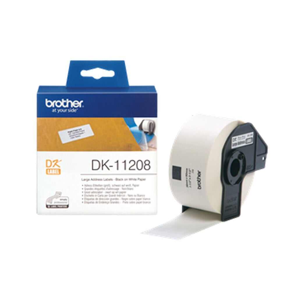 Brother 定型標籤帶 DK-11208 (38X90mm 白底黑字 400張/卷)