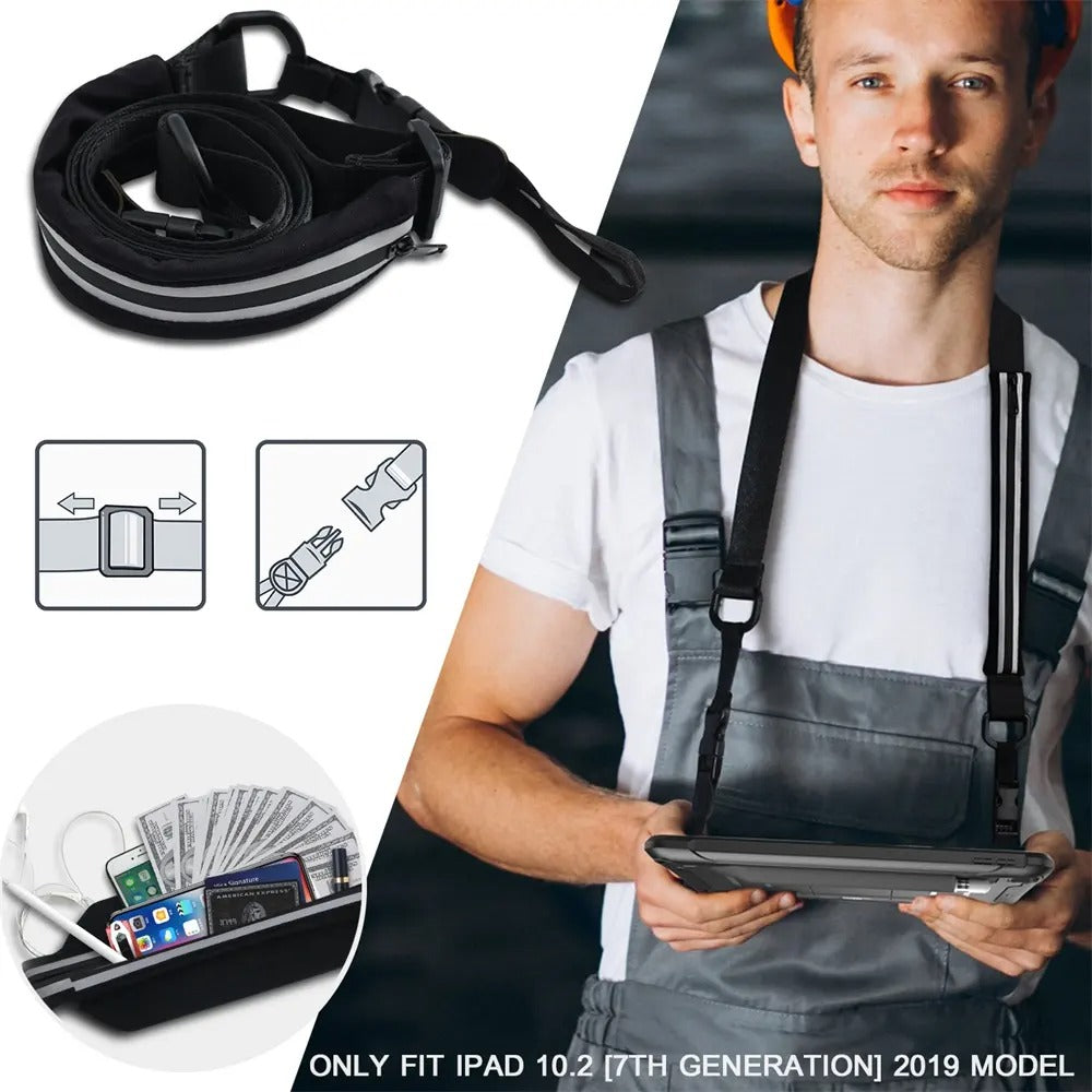 2018 iPad three-proof protective case suitable for 10.2 9.7 PC stand pen slot strap style anti-fall case